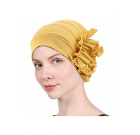 Skullies & Beanies New Women's Cotton Flower Elastic Turban Beanie Chemo Cap Hair Loss Hat - Yellow - CQ18RRCAZMK $9.69