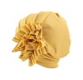 Skullies & Beanies New Women's Cotton Flower Elastic Turban Beanie Chemo Cap Hair Loss Hat - Yellow - CQ18RRCAZMK $9.69