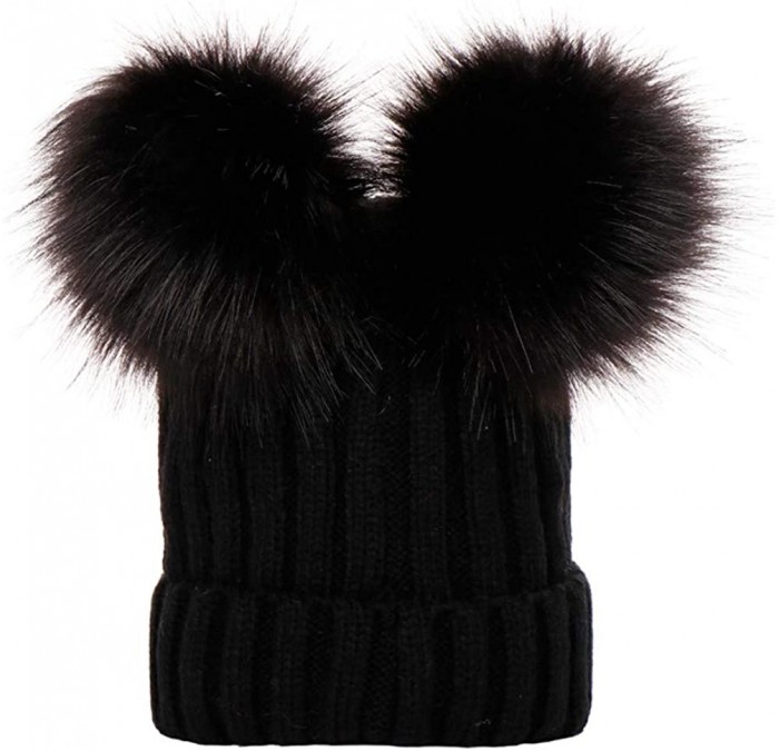 Skullies & Beanies Baby Knit Beanie Hat with Pom Pom Ball Warmer Slouchy Windproof Caps - Black - C218M4SU4MQ $11.54