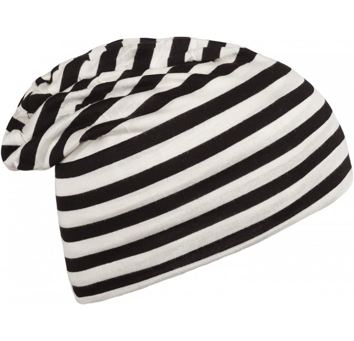 Skullies & Beanies Stretch Soft Slouchy Beanies Skullies with Stripes Design! - White/Black - C711AQXUOZ3 $11.66
