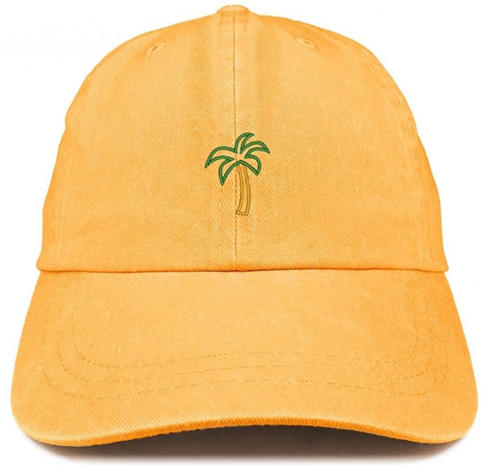 Baseball Caps Palm Tree Embroidered Washed Cotton Adjustable Cap - Mango - CY185LU0E2T $35.32