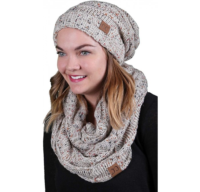 Skullies & Beanies Oversized Slouchy Beanie Bundled with Matching Infinity Scarf - A Confetti Oatmeal Design - CH188YRN5WQ $4...