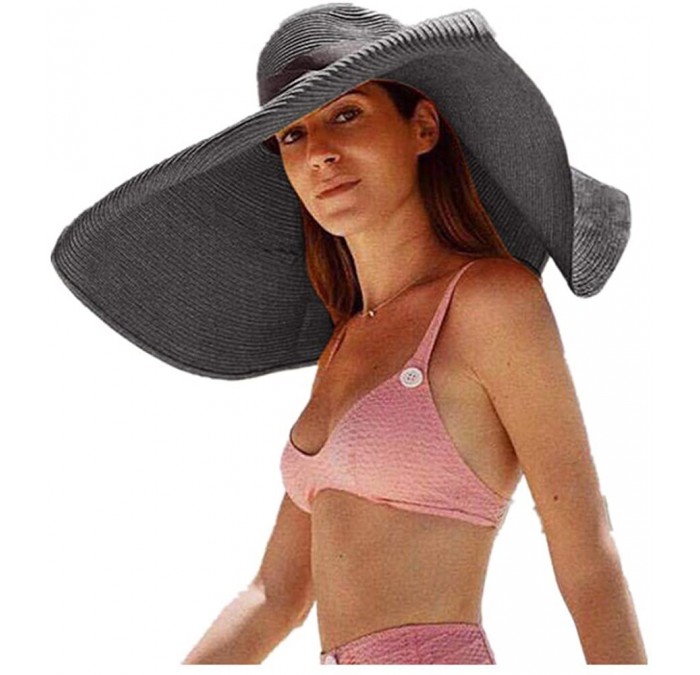 Sun Hats Womens Oversized Foldable Packable - Black - C018TRIR97U $40.74