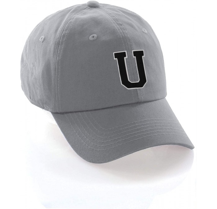 Baseball Caps Custom Hat A to Z Initial Letters Classic Baseball Cap- Light Grey White Black - Letter U - C918NN7K3HG $28.72
