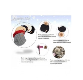 Skullies & Beanies Women Winter Knitted Beanie Pompom Hat Warm Solid Skull Ski Caps Real Raccoon Fur Ball Furry Acrylic - Bei...