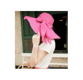 Sun Hats Womens Sun Straw Hat Foldable Large Wide Brim Travel Beach Bow Bucket Cord Visor Cap - Blue - CG17YKWSQWG $28.07
