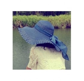 Sun Hats Womens Sun Straw Hat Foldable Large Wide Brim Travel Beach Bow Bucket Cord Visor Cap - Blue - CG17YKWSQWG $28.07