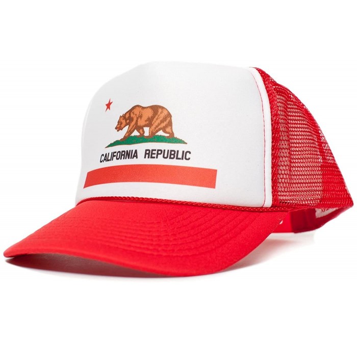 Baseball Caps California Flag Cali Unisex-Adult One Size Trucker Hat Cap (White/Red) - CY11T57X00X $11.57