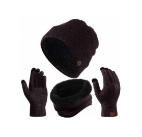 Skullies & Beanies Winter Beanie Hat Scarf Touch Screen Gloves- 3-Piece Winter Warm Clothing Set - Wine Red - CM192SX5AQ8 $16.62