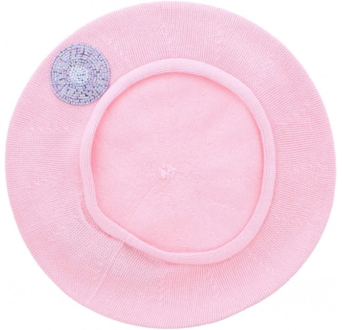 Berets Beaded Lavender Circle on Beret for Women 100% Cotton - Light Pink - CD18R4YD27G $42.78