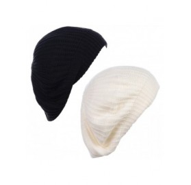 Berets Ladies Winter Solid Chic Slouchy Ribbed Crochet Knit Beret Beanie Hat W/WO Flower Adornment - C918X8WRQ52 $39.91
