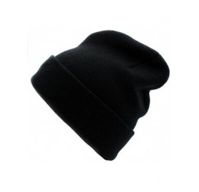 Skullies & Beanies Cuffed Plain Beanie Skull Cap Winter Unisex Knit Hat - Black - CB12O0B7Z8P $6.68