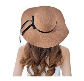 Sun Hats Sun Straw Hats for Women Floppy Foldable Wide Brim Summer Beach Hat UV Protection - A Khaki - CD18G4UQY2H $17.44