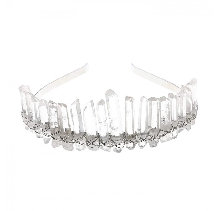 Headbands Raw Crystal Quartz Crown - Rhinestone Tiara Mermaid Headband for Woman Weeding and Partie(white) - white - C218LZE8...