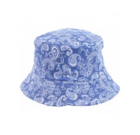 Bucket Hats Packable Reversible Black Printed Fisherman Bucket Sun Hat- Many Patterns - Paisley Royal Blue - CC18EE9AHXI $23.32