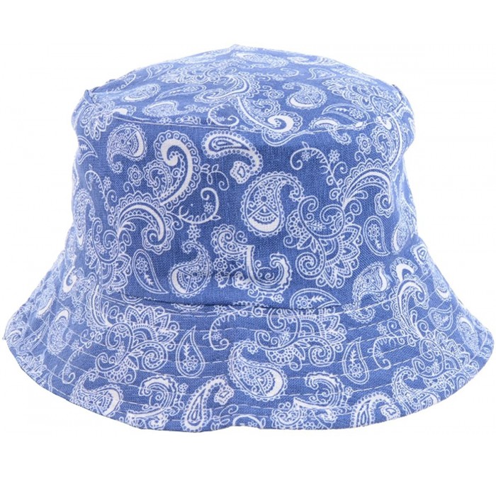 Bucket Hats Packable Reversible Black Printed Fisherman Bucket Sun Hat- Many Patterns - Paisley Royal Blue - CC18EE9AHXI $25.44