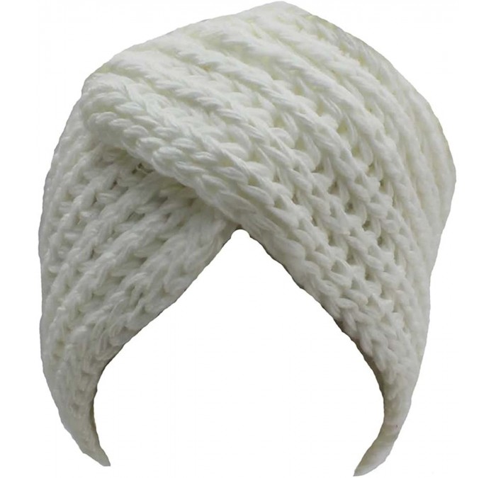 Skullies & Beanies Chunky Knit Acrylic Turban Head Wrap - White - C9116M90E0L $27.57