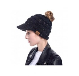 Skullies & Beanies Women's Warm Chunky Cable Knit Messy Bun Hat Ponytail Visor Beanie Cap - Weave - Dark Grey - CP18Z2KUMOA $...