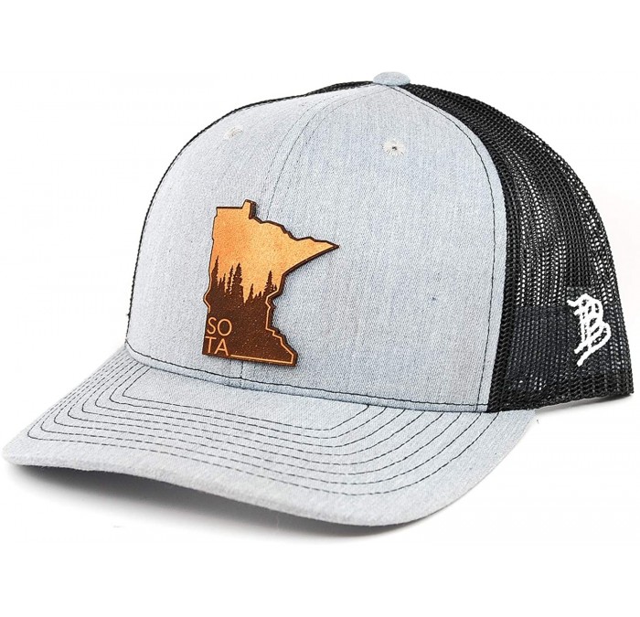 Baseball Caps Minnesota 'The Sota' Leather Patch Hat Curved Trucker- OSFA/Heather Grey/Black - CC18LQRZ9UY $53.88