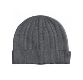 Skullies & Beanies Cable Knit Cuffed Beanie 100% Pure Cashmere Foldover Hat•Ultimately Soft and Warm - Charcoal - CR18G4NXTON...