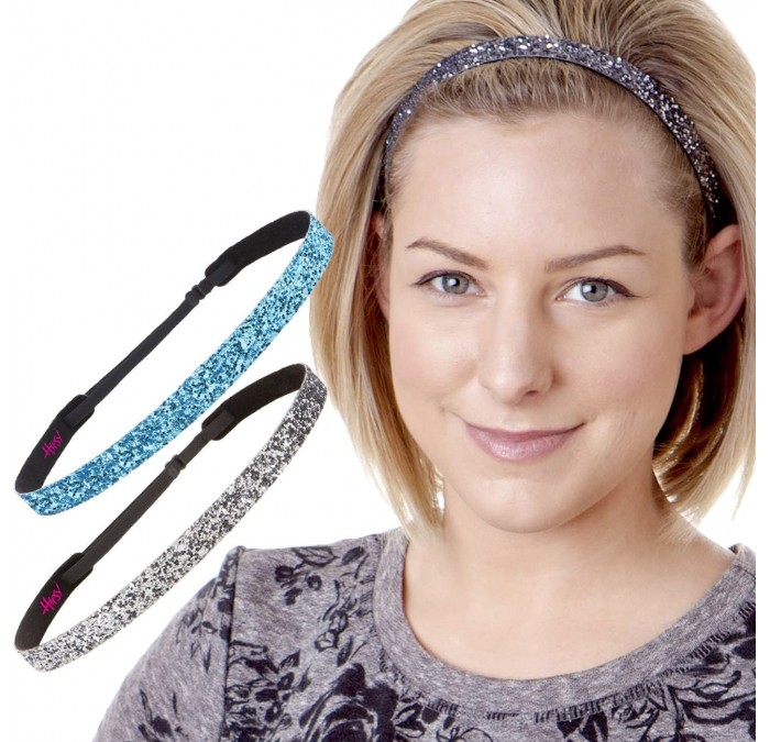 Headbands Women's Adjustable NO Slip Skinny Bling Glitter Headband - Gunmetal & Teal - CE11OI91BHH $11.01
