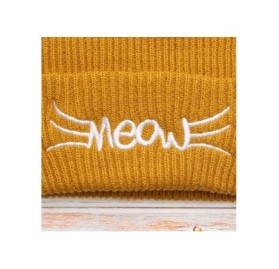 Skullies & Beanies Women's Soft Warm Embroidered Meow Cat Ears Knit Beanie Hat with Stone Embellished - Mustard - CT18Y5WINNW...