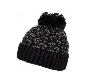 Skullies & Beanies Warm Chunky Cable Knit Winter Skully Cap with Cuff- Dope Beanie Hat with Pom - Black/Grey - CZ186DXKGG8 $1...