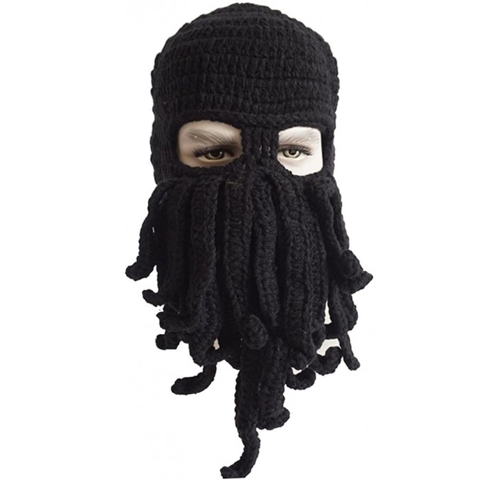 Balaclavas Windproof Warm Knitted Beanie Hat Octopus Cap Wind Ski Mask Hat - Black - CE12N81DDIQ $23.56