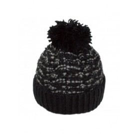 Skullies & Beanies Warm Chunky Cable Knit Winter Skully Cap with Cuff- Dope Beanie Hat with Pom - Black/Grey - CZ186DXKGG8 $1...
