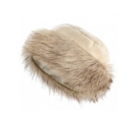 Bomber Hats Faux Fur Trimmed Winter Hat for Women - Classy Russian Hat with Fleece - Ecru - Siberian Wolf - C3192L9O8TC $24.21