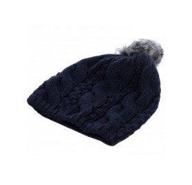 Skullies & Beanies Premium Twist Cable Knit Solid Color Winter Beanie Hat w/Pom Pom- Diff Colors - Navy - C011PU0X44L $7.36