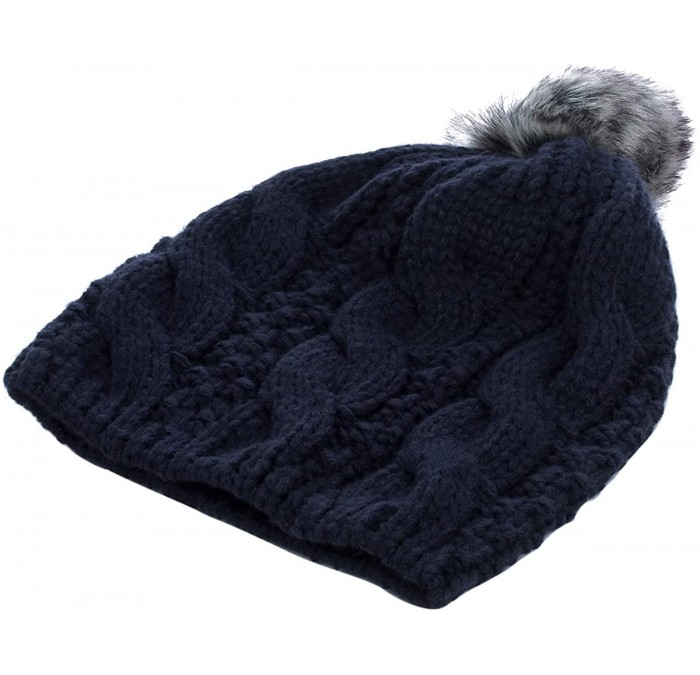 Skullies & Beanies Premium Twist Cable Knit Solid Color Winter Beanie Hat w/Pom Pom- Diff Colors - Navy - C011PU0X44L $17.34