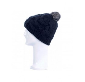 Skullies & Beanies Premium Twist Cable Knit Solid Color Winter Beanie Hat w/Pom Pom- Diff Colors - Navy - C011PU0X44L $7.36