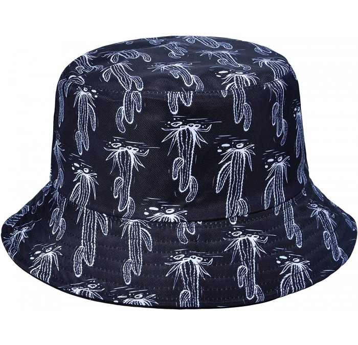 Bucket Hats Unisex Cute Print Bucket Hat Summer Fisherman Cap - Cactus Black - CU199E53ZRL $39.78