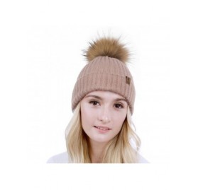 Skullies & Beanies Winter Beanie Hats Cute Pom Pom Hat Knit Hat Soft Warm Ski Caps for Women、Girl - Pink - CL18TL7TQ37 $8.48