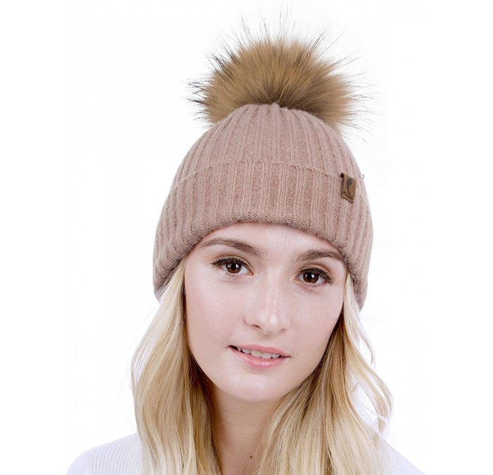 Skullies & Beanies Winter Beanie Hats Cute Pom Pom Hat Knit Hat Soft Warm Ski Caps for Women、Girl - Pink - CL18TL7TQ37 $16.52