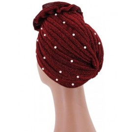 Skullies & Beanies African Printing Turban Cap Hairwrap Headwear Sleep Chemo Bonnet Hat Beanie for Women - Wine Red Shiny Tur...