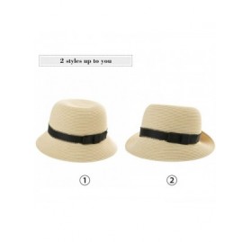 Fedoras Womens Summer Sun Beach Straw Hats UPF Protective Panama Fedora Outdoor Patio - 00747_navy Blue - C018TKANKDI $18.65