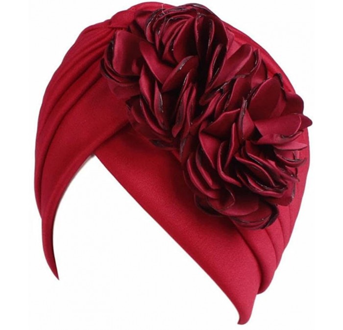 Skullies & Beanies Women Muslim Solid Flowers Cancer Chemo Hat Turban Headbands Hair Loss Wrap Cap - Red - CV186OEK564 $17.56
