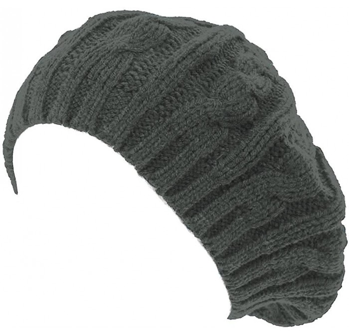 Berets Cable Fashion Knit Beret (2 Pack) - Charcoal - CE11BXWHBQH $12.48