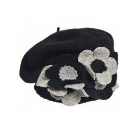 Berets Lady French Beret 100% Wool Beret Floral Dress Beanie Winter Hat - Floral-black - CQ12O3K6H8W $16.05