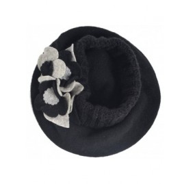 Berets Lady French Beret 100% Wool Beret Floral Dress Beanie Winter Hat - Floral-black - CQ12O3K6H8W $16.05