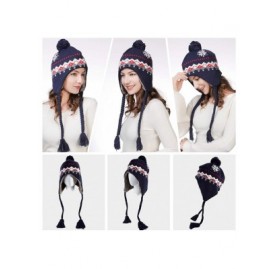 Skullies & Beanies Women Knit Beanie Snow Winter Hat Ski Cap with Pom for Girl Cold Weather 54-60cm - 16204-navy - CQ18II7EIR...