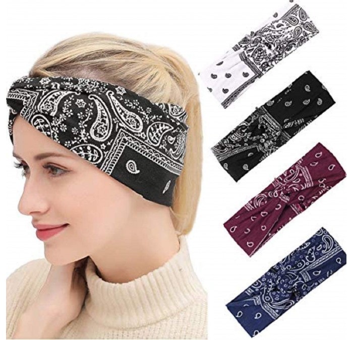 Headbands 4 Pack Women Elastic Criss Cross Head Wrap Sports yoga Headband Twisted Hair Band - 4 Pack(A) - CX18WRK842C $26.01