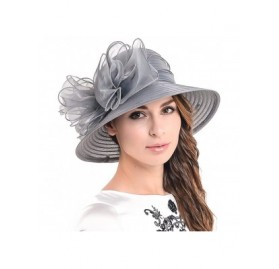 Sun Hats Ascot Kentucky Derby Bowler Church Cloche Hat Bowknot Organza Bridal Dress Cap S051 - Grey - CG12F2NEV8X $24.89