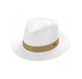 Fedoras Mens Womens Packable Straw Fedora Summer Derby Panama Ribbon Band Sun Hat 55-60cm - 00738-white/Beige - CV18SCLRQTX $...