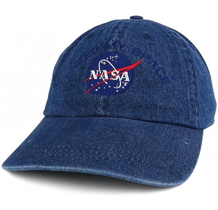 Baseball Caps NASA I Need My Space Low Profile Denim Garment Washed Adjustable Cap - Dark Denim - CL17YI7LGL8 $34.16