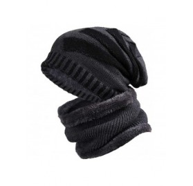 Skullies & Beanies Men Slouchy Knit Beanie Winter Hat with Fleece Thick Scarf Sets - Grey Sets - CH18ZGDWH6G $16.15