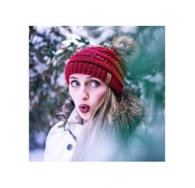 Skullies & Beanies Winter Real Fur Pom Beanie Hat Warm Oversized Chunky Cable Knit Slouch Beanie Hats for Women - CV18UNEGHKR...