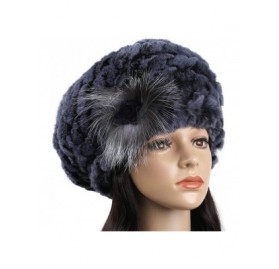 Berets Winter Berets for Womens Rex Rabbit Beanies Knitted Cashmere Hats Multicolour - Jeans Blue 01 - CE19243HX33 $18.89